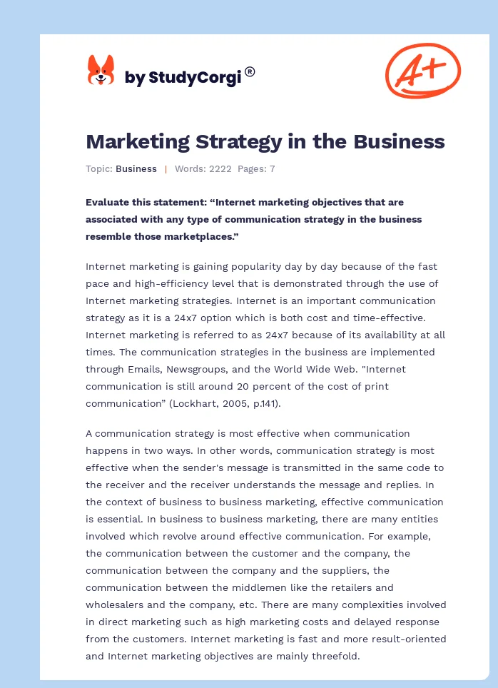 Marketing Strategy in the Business. Page 1