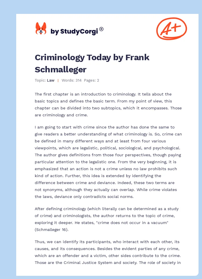 Criminology Today by Frank Schmalleger. Page 1