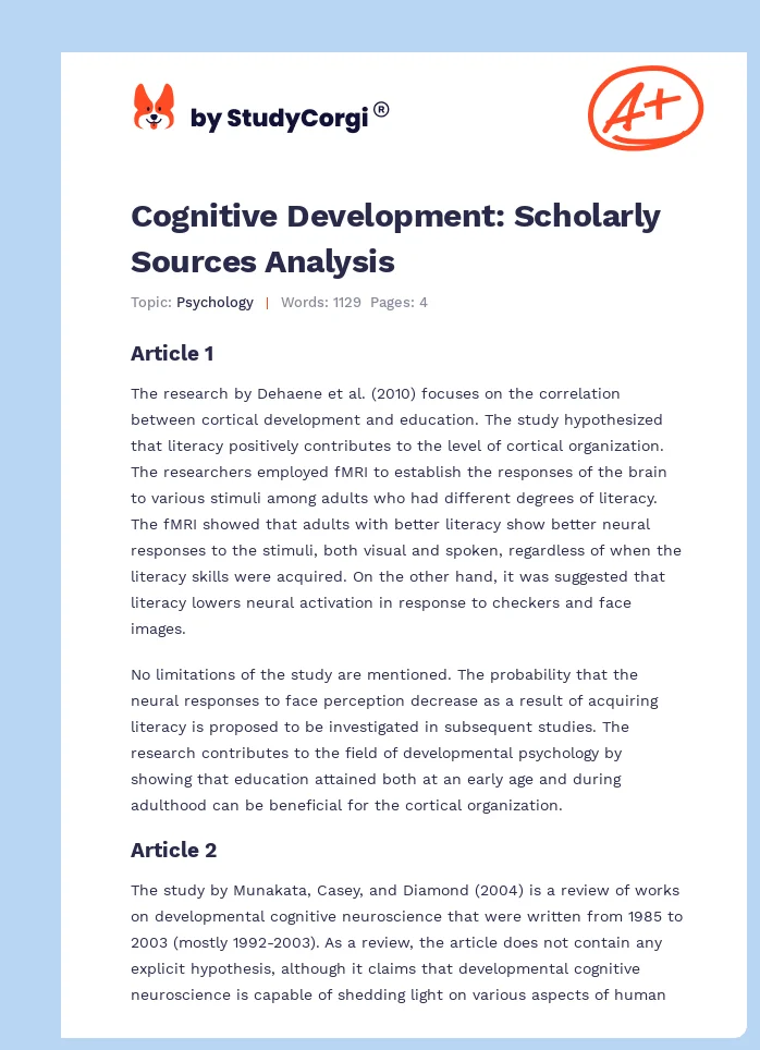 Cognitive Development: Scholarly Sources Analysis. Page 1