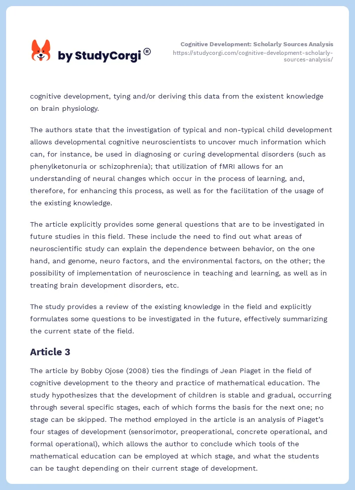 Cognitive Development: Scholarly Sources Analysis. Page 2