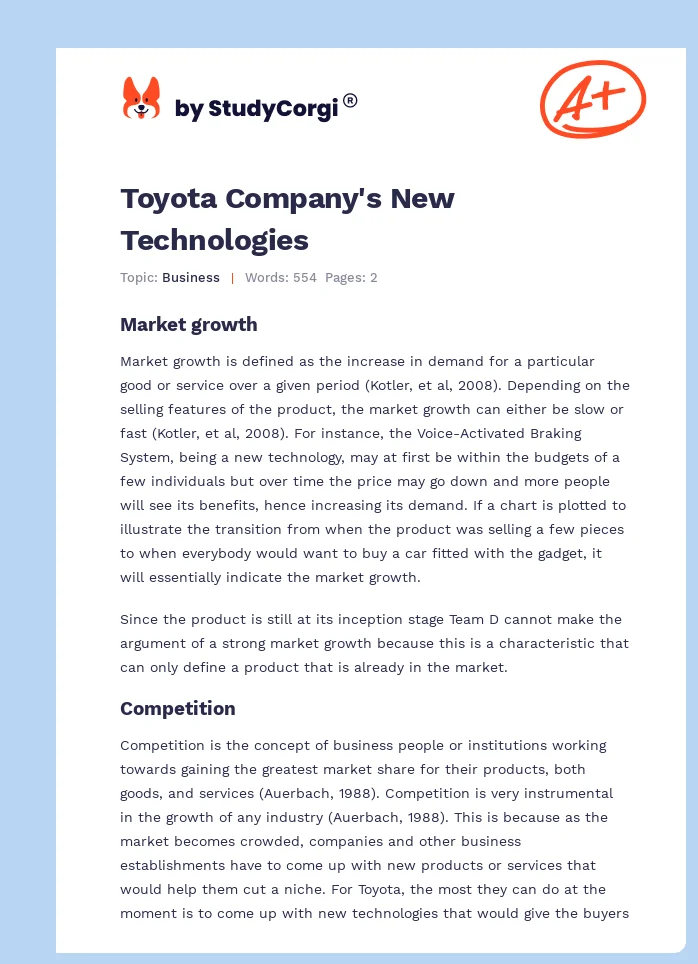 Toyota Company's New Technologies. Page 1