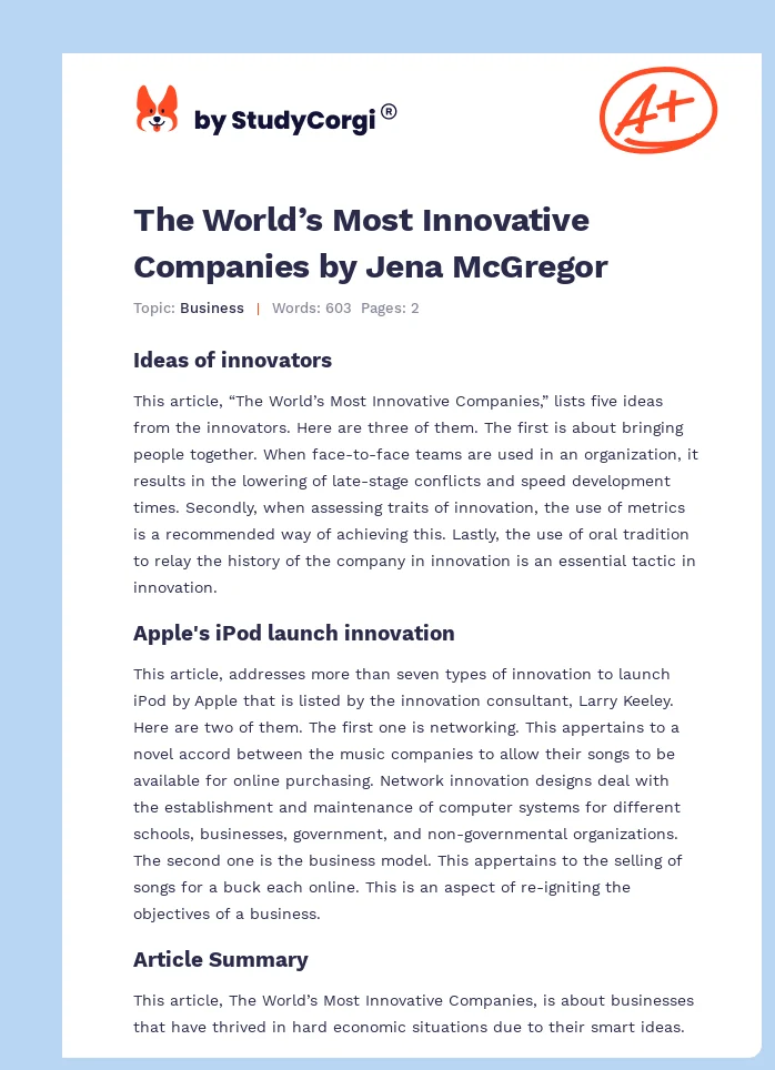 The World’s Most Innovative Companies by Jena McGregor. Page 1