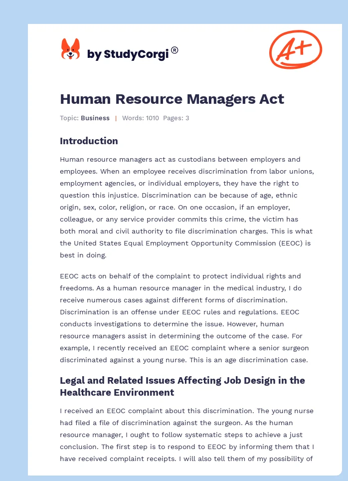 Human Resource Managers Act. Page 1