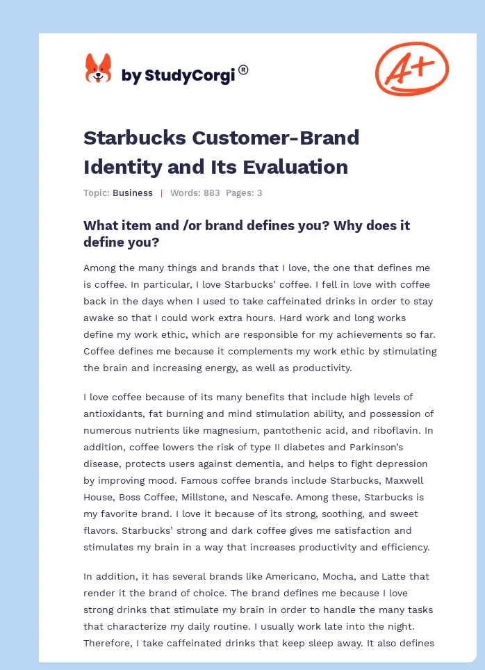Starbucks Customer-Brand Identity and Its Evaluation. Page 1