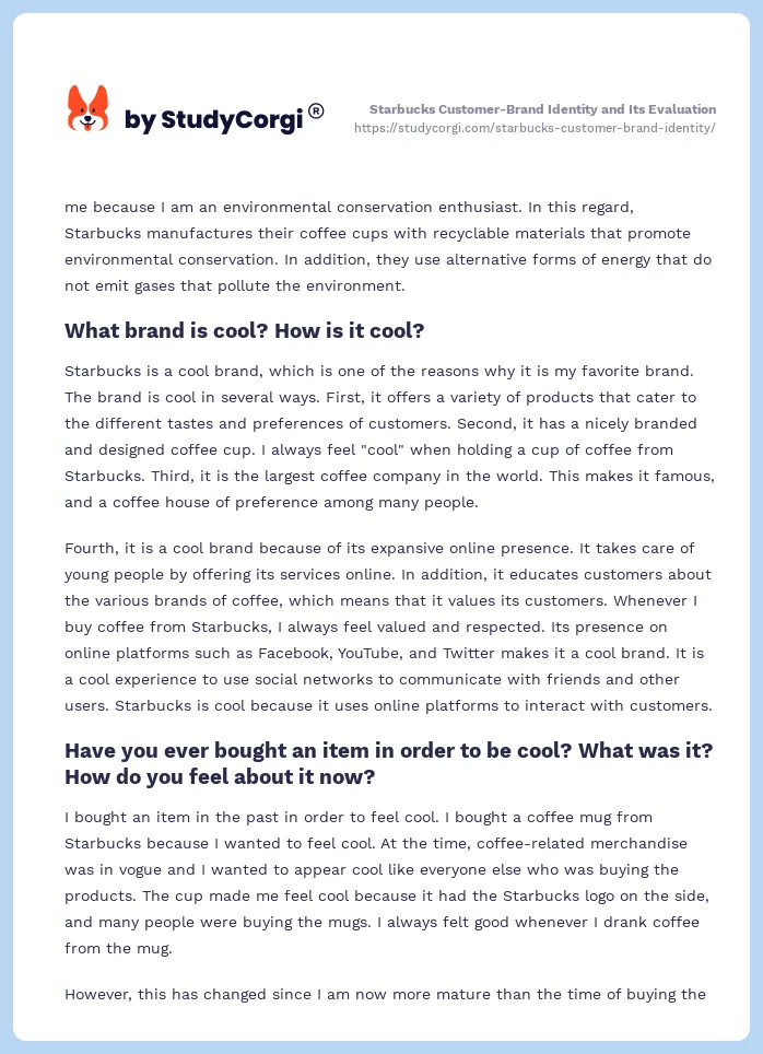 Starbucks Customer-Brand Identity and Its Evaluation. Page 2