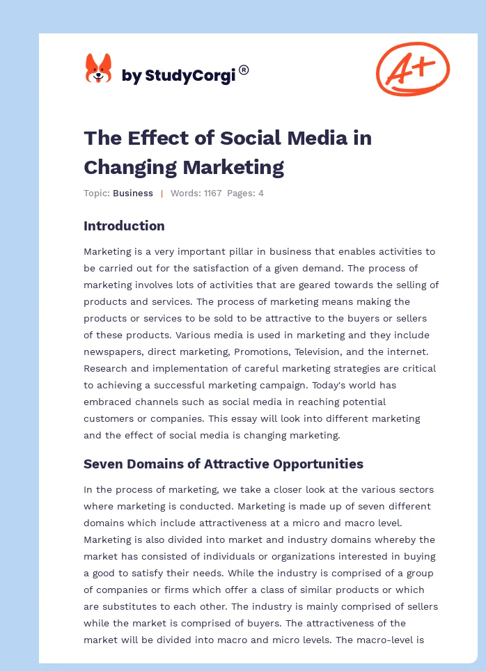 The Effect of Social Media in Changing Marketing. Page 1