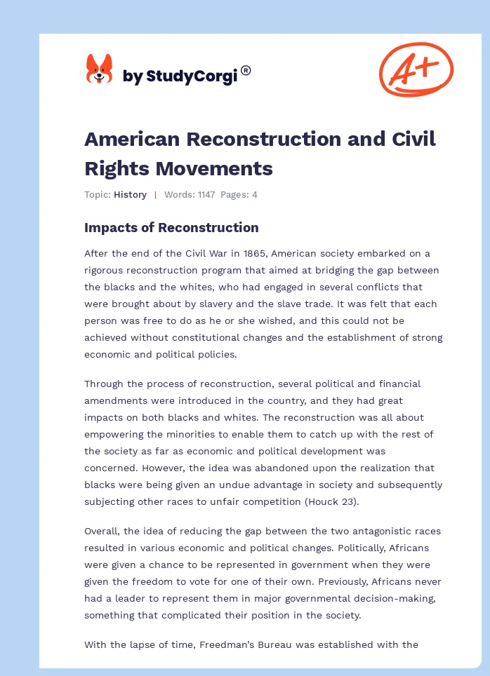 American Reconstruction and Civil Rights Movements. Page 1
