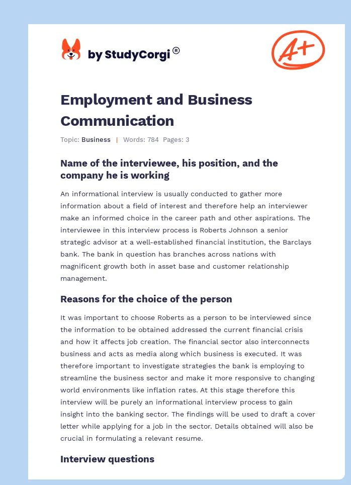 Employment and Business Communication. Page 1
