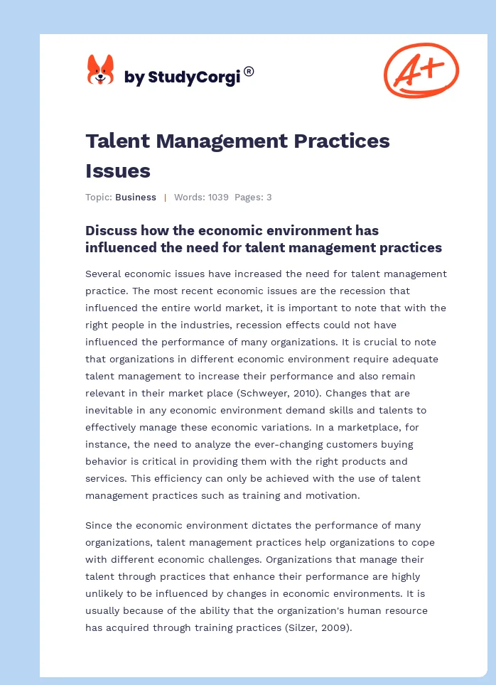 Talent Management Practices Issues. Page 1