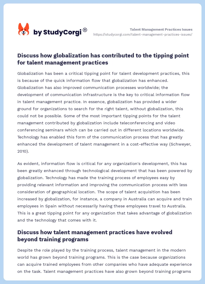 Talent Management Practices Issues. Page 2