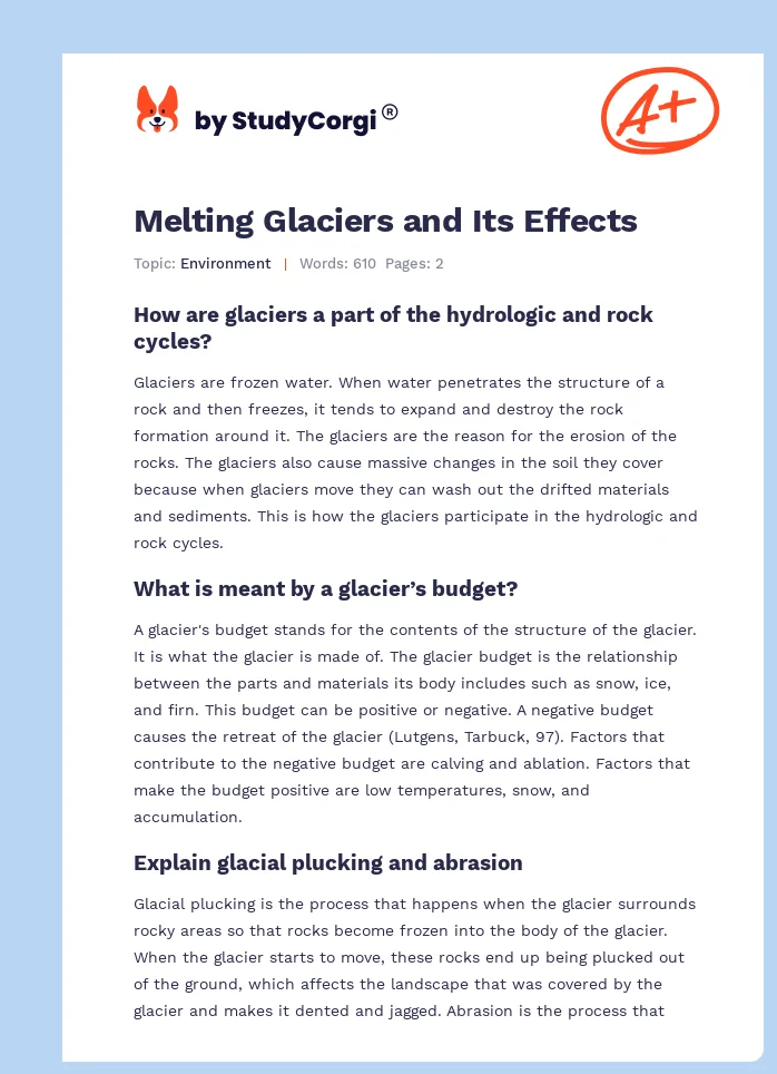 Melting Glaciers and Its Effects. Page 1