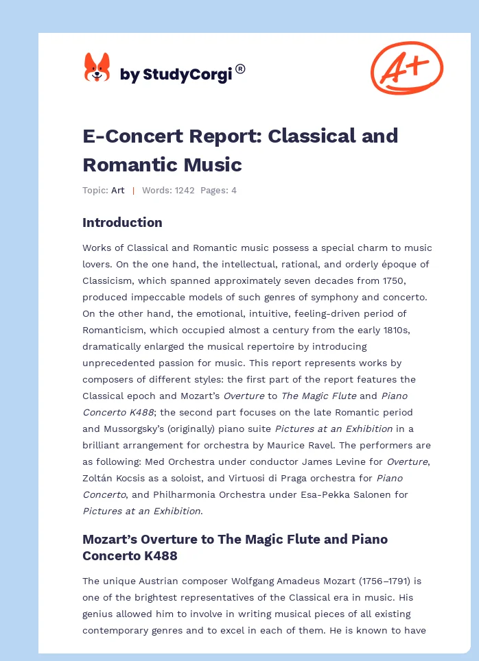 E-Concert Report: Classical and Romantic Music. Page 1
