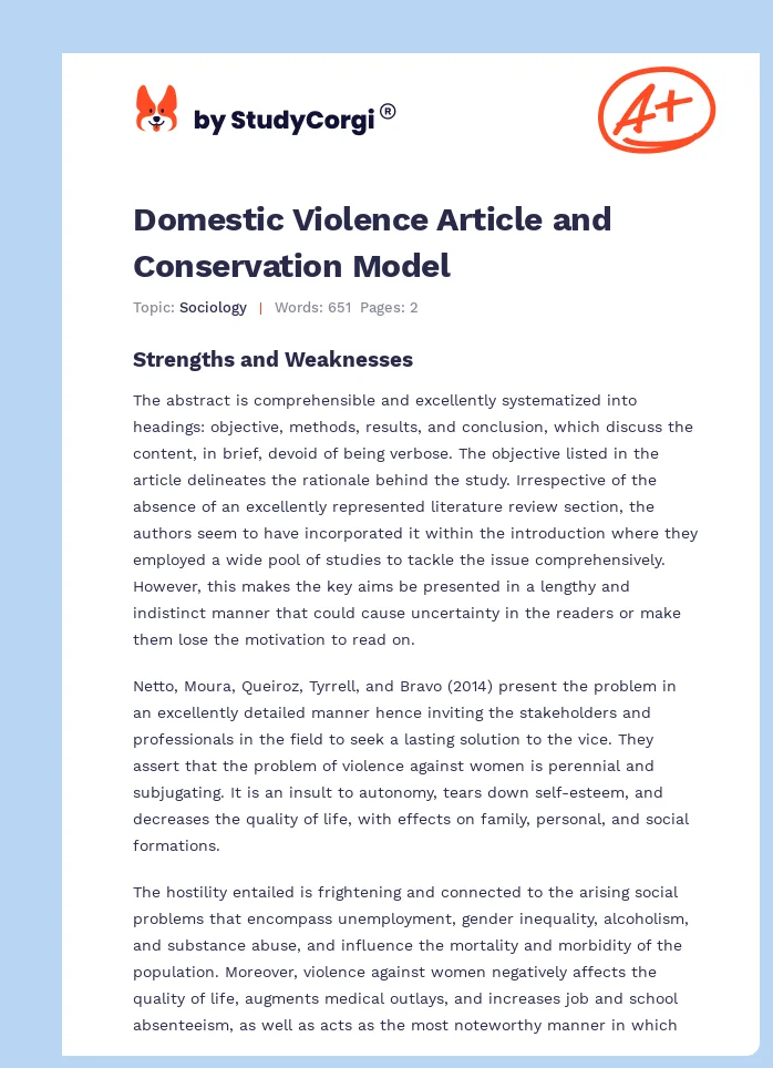 Domestic Violence Article and Conservation Model. Page 1