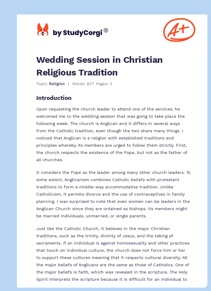 Wedding Session in Christian Religious Tradition. Page 1
