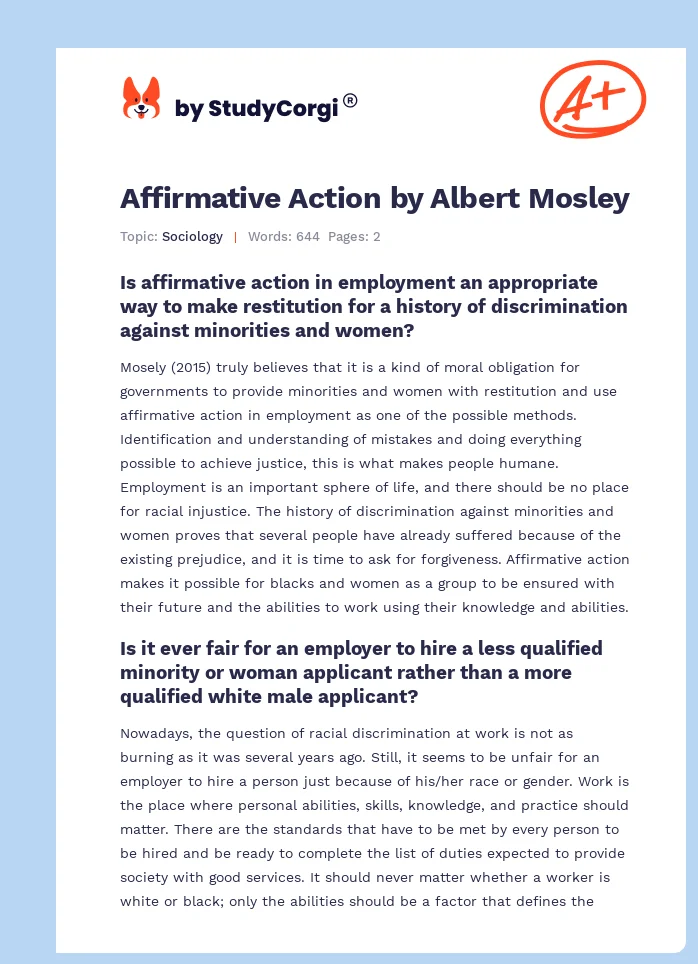 Affirmative Action by Albert Mosley. Page 1
