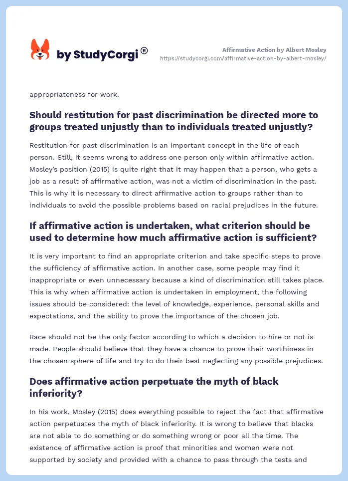 Affirmative Action by Albert Mosley. Page 2