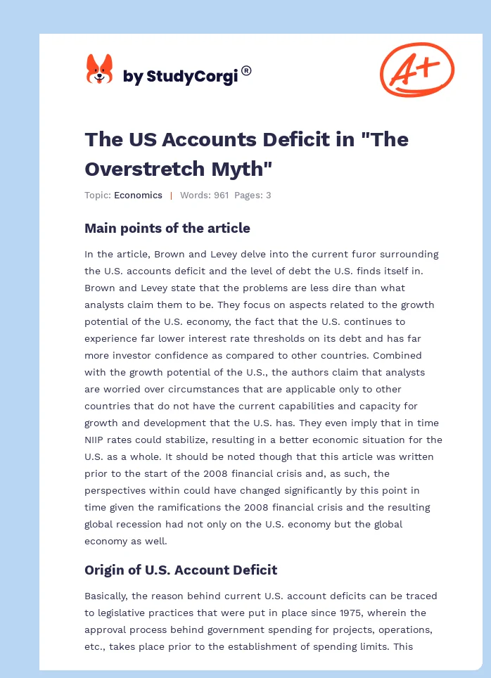 The US Accounts Deficit in "The Overstretch Myth". Page 1
