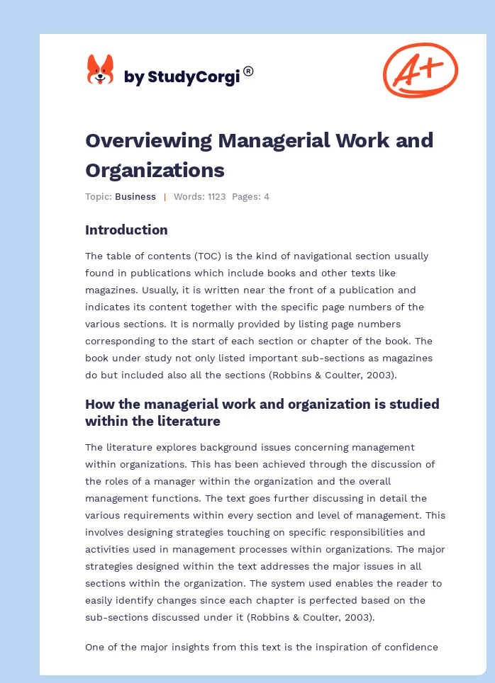 Overviewing Managerial Work and Organizations. Page 1