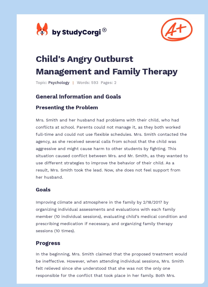 Child's Angry Outburst Management and Family Therapy. Page 1