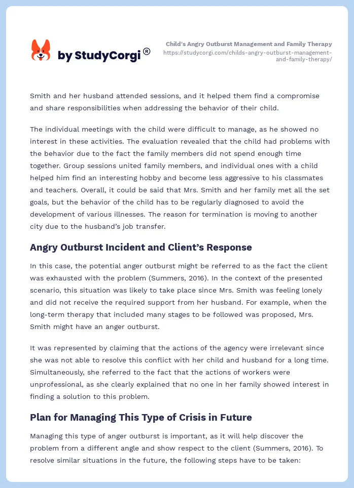 Child's Angry Outburst Management and Family Therapy. Page 2
