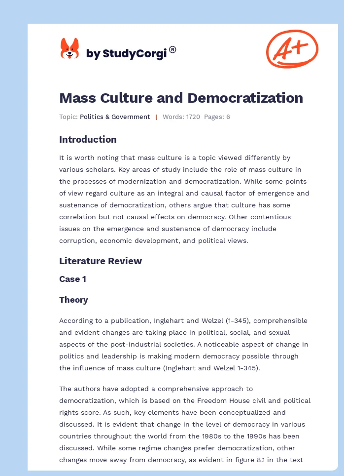 Mass Culture and Democratization. Page 1