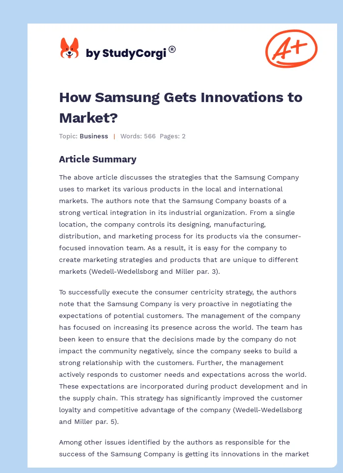 How Samsung Gets Innovations to Market?. Page 1
