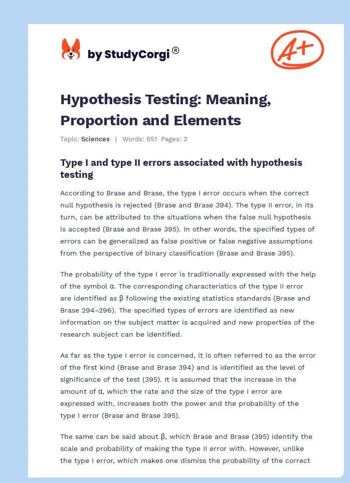 Hypothesis Testing: Meaning, Proportion and Elements. Page 1