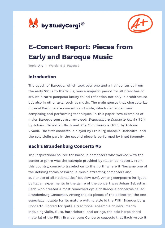 E-Concert Report: Pieces from Early and Baroque Music. Page 1