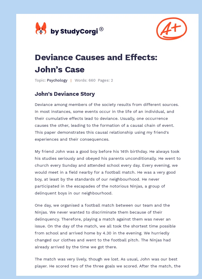 Deviance Causes and Effects: John’s Case. Page 1