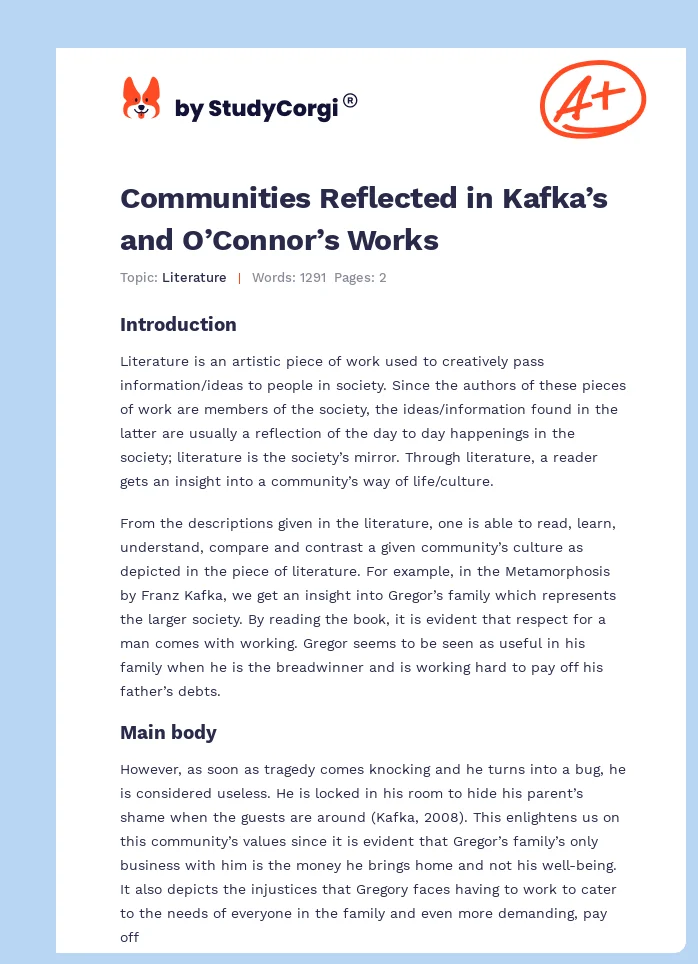 Communities Reflected in Kafka’s and O’Connor’s Works. Page 1