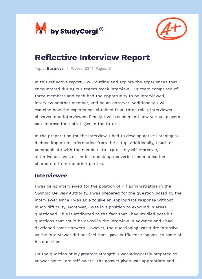 Reflective Interview Report. Page 1