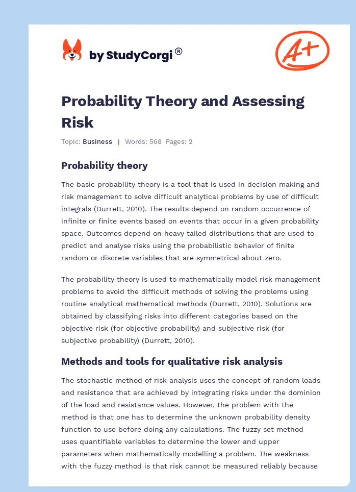 Probability Theory and Assessing Risk. Page 1