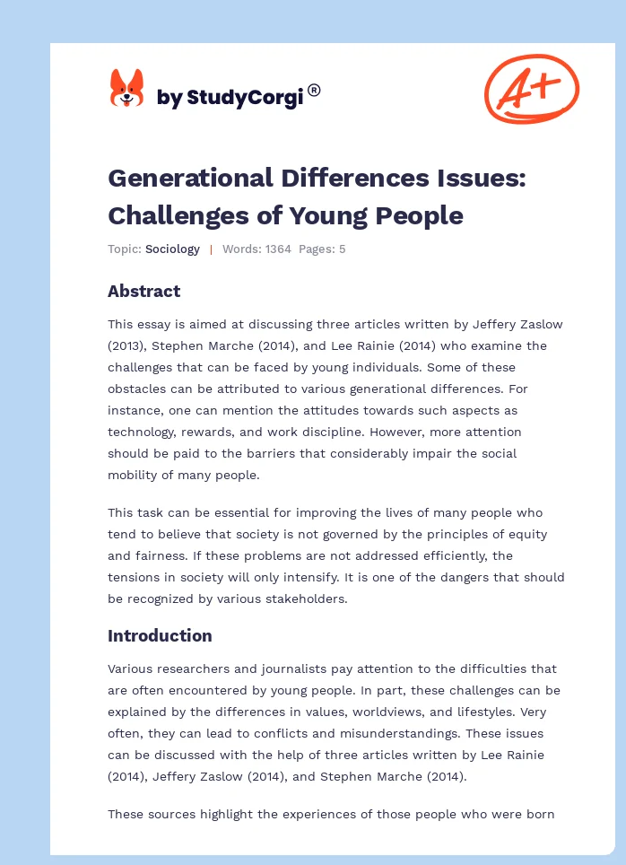 Generational Differences Issues: Challenges of Young People. Page 1