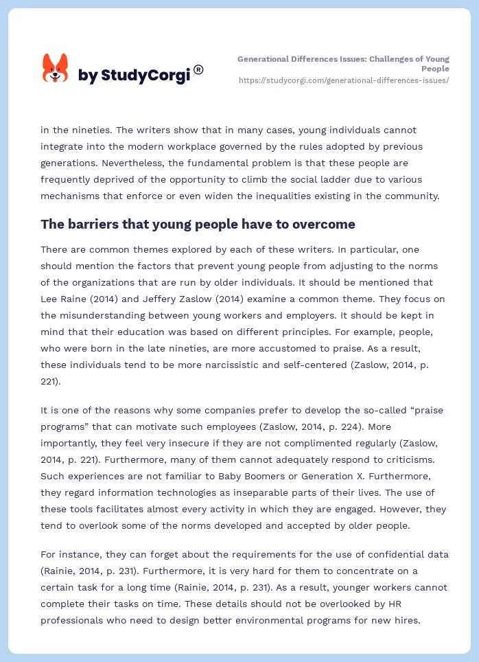 Generational Differences Issues: Challenges of Young People. Page 2