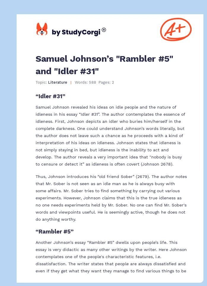 Samuel Johnson’s "Rambler #5" and "Idler #31". Page 1