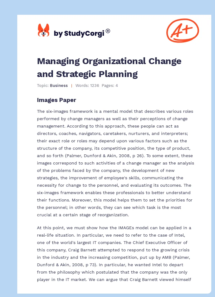 Managing Organizational Change and Strategic Planning. Page 1