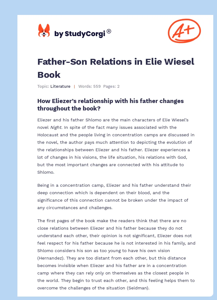 Father-Son Relations in Elie Wiesel Book. Page 1