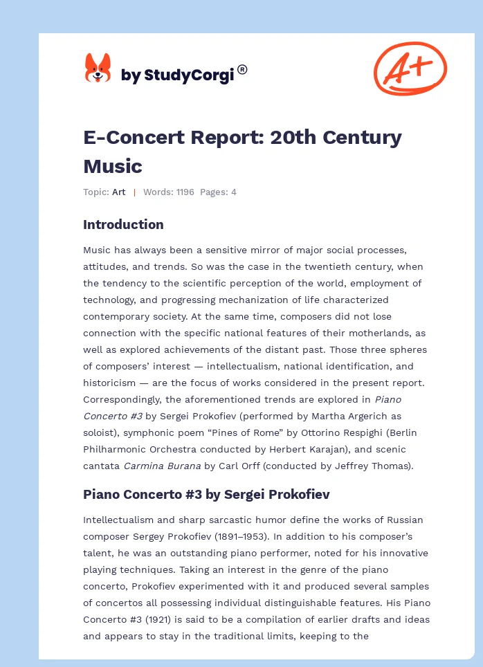 E-Concert Report: 20th Century Music. Page 1