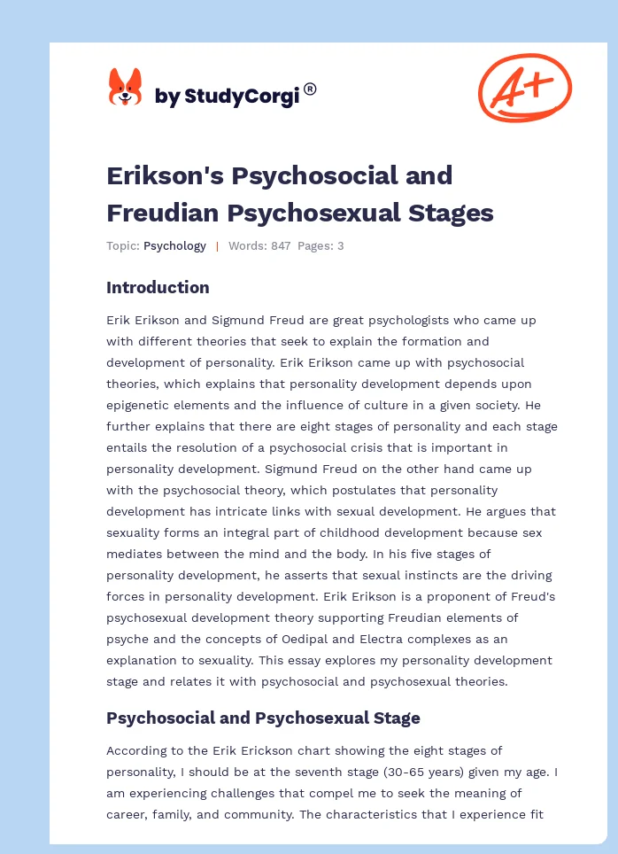 Erikson's Psychosocial and Freudian Psychosexual Stages. Page 1