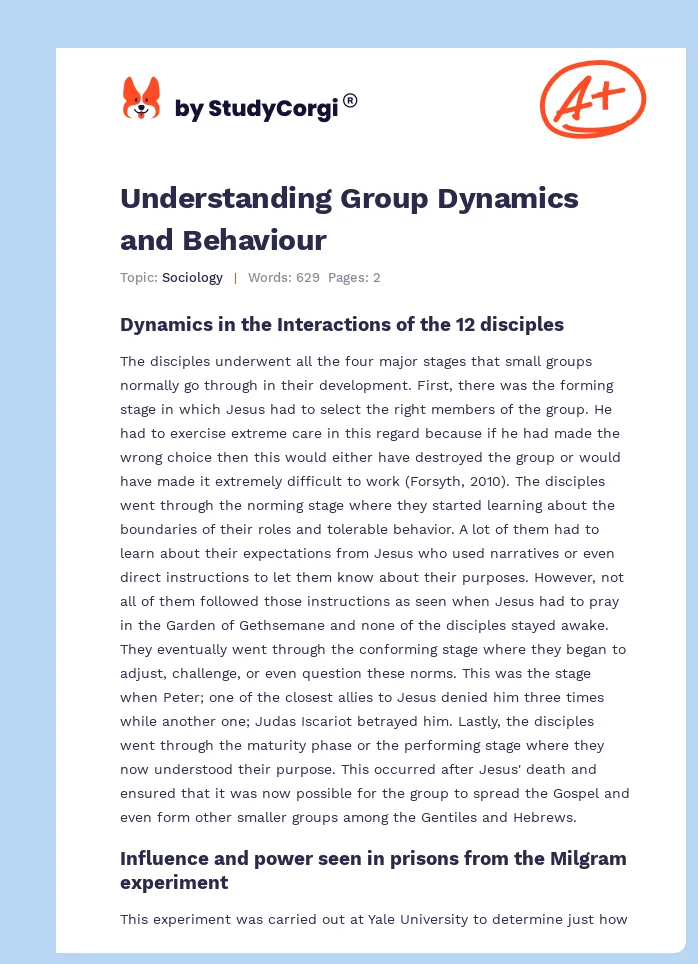 Understanding Group Dynamics and Behaviour. Page 1