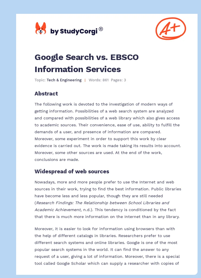 Google Search vs. EBSCO Information Services. Page 1