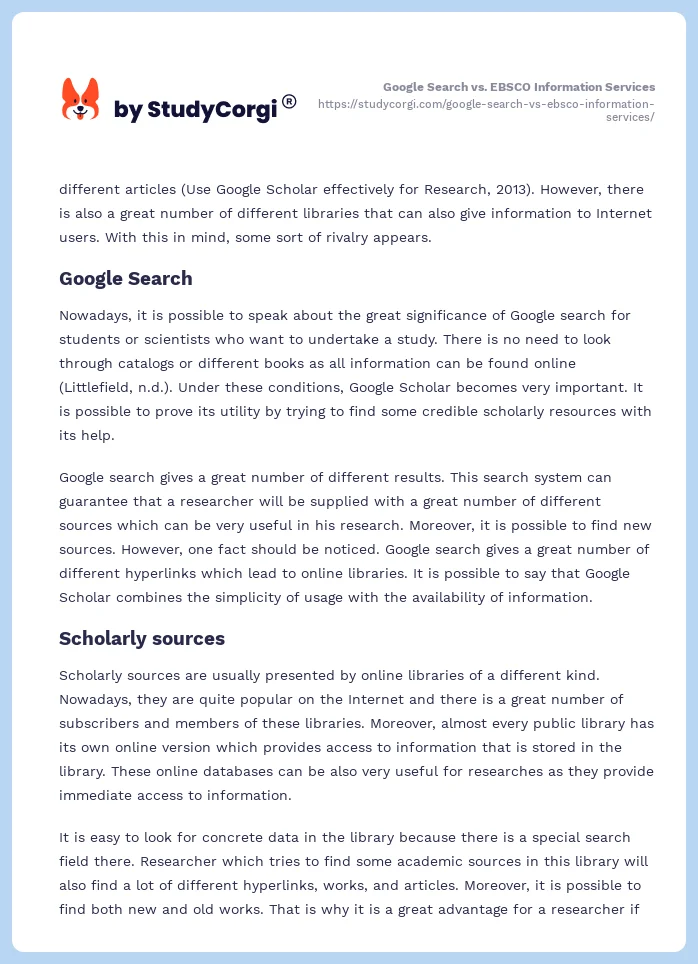 Google Search vs. EBSCO Information Services. Page 2