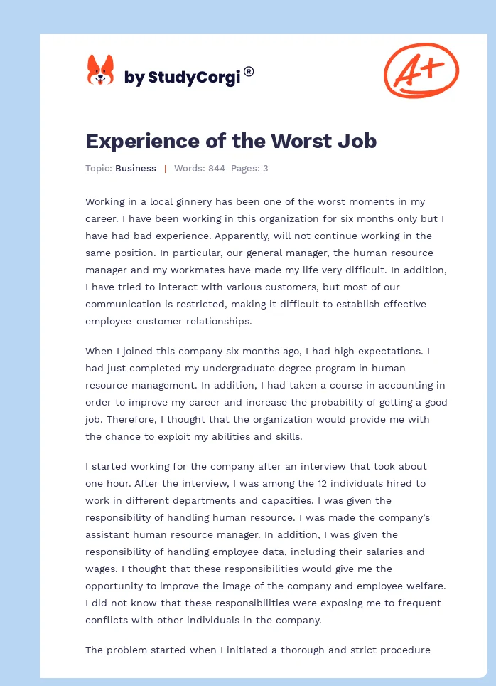 Experience of the Worst Job. Page 1