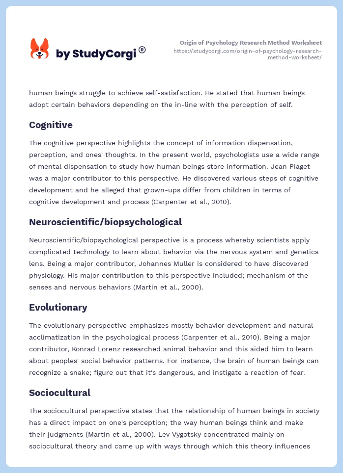 Origin of Psychology Research Method Worksheet. Page 2