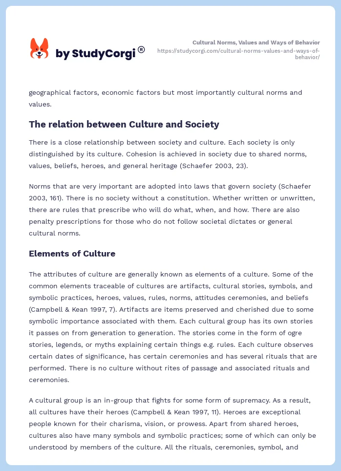 Cultural Norms, Values and Ways of Behavior. Page 2