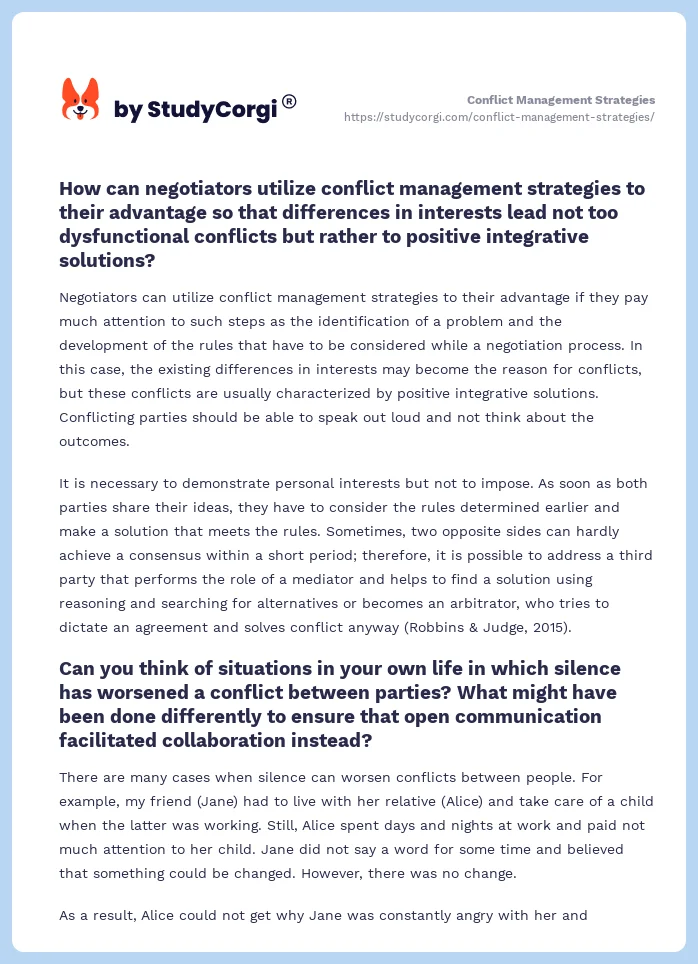 Conflict Management Strategies. Page 2