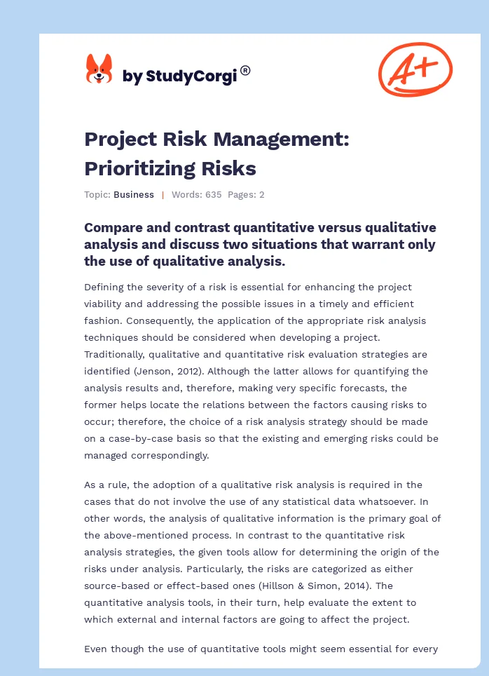 Project Risk Management: Prioritizing Risks. Page 1