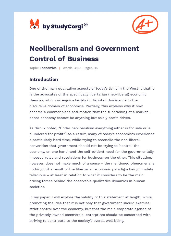 Neoliberalism and Government Control of Business. Page 1