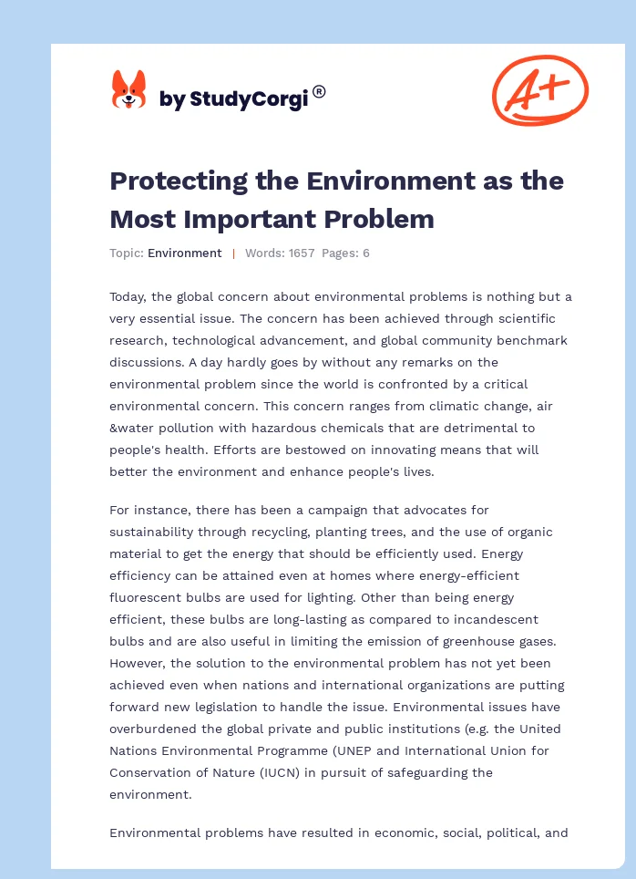 Protecting the Environment as the Most Important Problem. Page 1