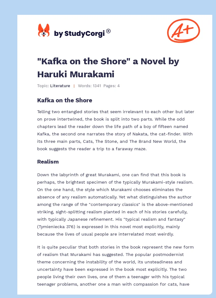 "Kafka on the Shore" a Novel by Haruki Murakami. Page 1